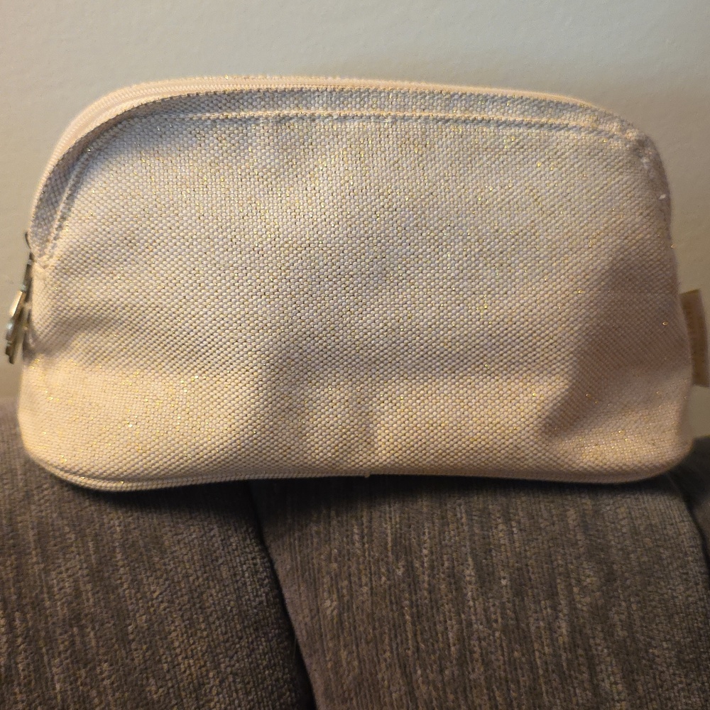 L'OCCITANE Tan and Gold Glitter Cosmetic Pouch